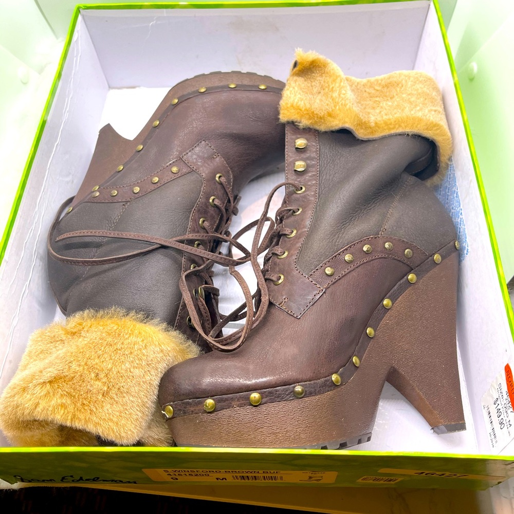 Designer Wedge lace up boots